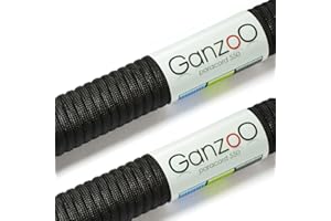 Zestaw 2 wielofunkcyjnych linek z płaszczem rdzeniowym (z nylonu) z bardzo wytrzymałego i odpornego na rozerwanie "Parachute Cord" / "Paracord 550", 550lbs, długość całkowita 62 m (200 ft), kolor: czarny Ważne: ta linka paracord nie nadaje się do wspinaczki! - marka Ganzoo