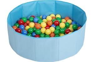 ‎SELONIS Selonis Faltbare Bällebad Mit 100 Bälle Für Kinder Spielbad, Blau:Gelb/Grün/Blau/Rot/Orange