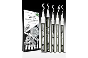 DEALKITS Lot de 5 marqueurs acryliques blancs couvrants pour bois, verre, tissu, pierre, etc. Séchage rapide, imperméables, résistants à la lumière, idéaux pour les loisirs créatifs, l'écriture à la main, le
