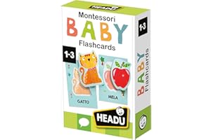 HEADU - Baby Flashcards Montessori - Ascolta e Pronuncia le Prime Parole| Giochi Educativi 1 2 3 Anni, Carte Sagomate ad Incastro, Giochi Montessori per Imparare Prime Parole, Regalo Bambina Bambino