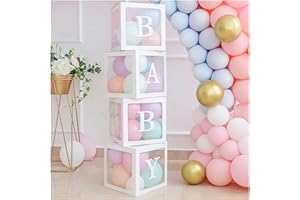 GSHUR 4PCS Baby Block Boxes with BABY Letters, White Transparent Balloon Boxes for Baby Shower, Birthday Party Decor