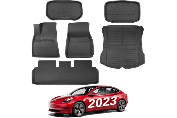BASENOR 6PCS 2021-2023 Tesla Model 3 Tapis de Sol Ensemble Complet Tapis Toutes Saisons Antidérapant Imperméable 3D Frunk Trunk Liner Avant Arrière Cargo Liner Tapis Accessoires pour Modèle 3