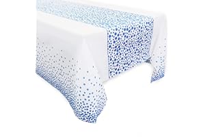Yiran 1 Pezzi Tovaglia per Feste Blu e Bianca Usa e Getta per Tavolo Rettangolare, Copritavolo Rettangolare con Coriandoli a Pois Dorati per BabyShower, Compleanno Ragazzo, Tea Party, 137 cm x 274 cm