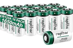 rapthor 1650mAhBatteria al litio 3V CR123A / CR123 / CR17345 / 123A per Arlo fotocamere Polaroid torce elettriche alta capacità con protezione PTC [non ricaricabile, pacco 16]