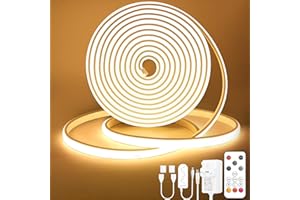 Lamomo COB LED Strip Light 5M, Warm White Led Lights for Bedroom with Remote, Dimmable Flexible Waterproof Silicone 3000K 24V Neon Rope Light for Kitchen, Cabinet, Outdoor, CRI90+, UKCA Transformer