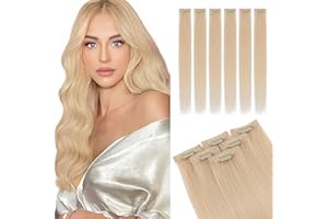 Elailite Hair Extensions Clip In Real Human Hair Remy Single Clip Blonde Double Weft 6 Pcs Seamless Highlights Hairpieces Straight - #60 Platinum Blonde - 10 Inch 31g