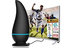 Deenor Upgraded TV Aerial Indoor 280+ Miles Long Range, 360° Reception Amplified Digital TV Aerial for Freeview TV, Indoor Aerial TV with Signal Booster - Support 4K 8K 1080p and Other Resolutions