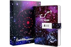 Dzhzal Tagebücher zum Einschreiben für Frauen Mädchen mit Schloss, Persönliches Sternbild Tagebuch für Frauen Kinder Jungen Teenager Abschließbares Leder Geschenkbox Notizbuch A5 8.5" x 6"