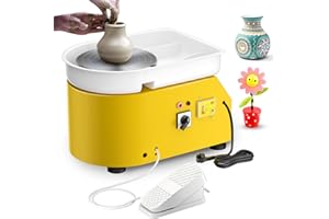 Potuem Electric Pottery Wheel, 350W 25cm Aluminum Turntable Pottery Machine with Removable ABS Basin, Shaping Tools, Independent Pedal Control Pottery Wheel Forming Machine forPottery Studio (Yellow)