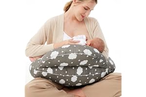 momcozy Nursing Pillow With Breastfeeding - Ergonomic Support & Original Security Fence to Baby' Safety - Making Breastfeeding Easy and Comfort for Mom & Baby - Removable Cotton Cover, Gray
