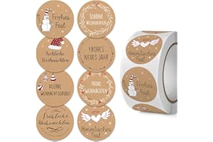 Cadimus Aufkleber Weihnachten - 500 Stück Frohes Weihnachten Sticker,4cm Weihnachtsaufkleber Selbstklebend - Rund im 8 Stil,Kraftpapier Geschenkaufkleber Für Geschenke,Umschläge,Weihnachtsdeko