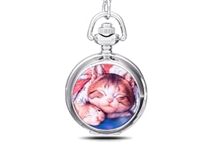 UNENDLICH U Infinite U Chat Paresseux/Chaton avec Miroir Fille/Femmes Petite Montre de Poche Quartz Pendentif avec Longue Collier