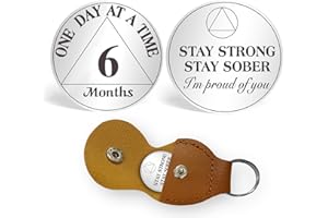 CHURYUML Sobriety Coin One Day at A Time Sobriety Chip with PU Leather Keychain