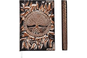 YHH Carnet a6 Ligné Couverture Rigide, Carnet de note en Cuir Vintage, cahier de Voyage Journal Intime Fait Main Calepin en relief Bloc Notes Notebook Cadeau Enfant Femme Homme Arbre de vie Cuivre