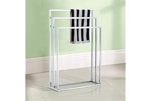 GREENFIELDS 3 Tier Free Standing Chrome Floor Towel Rail Bathroom Rack Holder