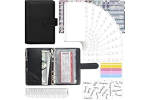 Mlife Ring Binder Set - 28pcs Leather Notebook Budget Binder with Clear Cash Envelopes,Budget Sheets and Label Stickers,Cash Organizer Money Saving Binder for Travel and Diary Black