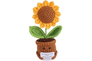 TOYMIS Girasol Crochet Positivo, Lindo Adorno Girasol de Crochet con Tarjeta Ánimo Peluche de Apoyo Emocional Positivo Planta Punto Flor Artificial para Mujeres Hombres Hogar y Oficina