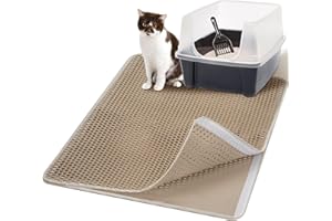 Casgee Katzenklo Matte 60x45CM, Katzenstreu Matte Doppelte Schichte, Katzenmatte Katzenklo mit Klettverschluss, wasserdichte Non-Slip Matte Katzentoilette, Waben EVA matte katzenklo unterleger, Beige