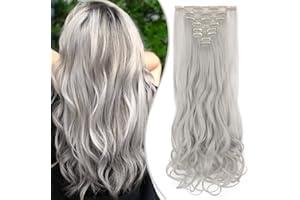 SEGO Extension Capelli Clip Lisci Mossi 60cm # Grigio Argento - Posticci per Donna Quickclip Natural Hair di Nuova Tecnologia 140g 8 Ciocche Singole