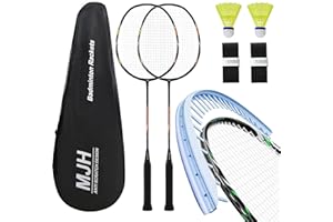 ‎MANJHONG MANJHONG Badminton Set mit 2 Graphit Schläger - Kratzfestes Design - Federball Set für Erwachsene Incl. Federbälle, Griffbänder & Schlägertasche