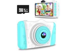 WOWGO Appareil Photo pour Enfants,Appareil Photo Numérique pour Enfants avec écran de 3.5 Pouces/12MP/1080P HD/Double Objectif/32G Carte Incluse/Autocollant,pour 3 à 10 Ans Garçons et Filles