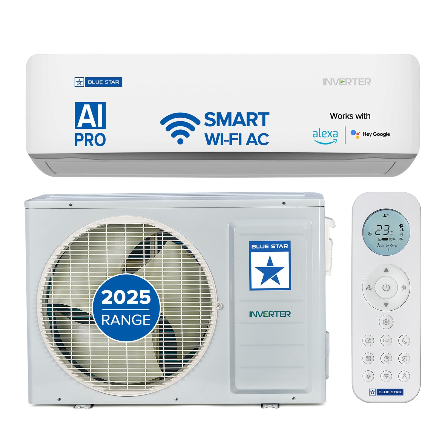Blue Star 1.5 Ton 5 Star, 60 Months Warranty, Wi-Fi Smart Inverter Split AC (Copper, Convertible 5 in 1 Cooling, AI Pro, Digi
