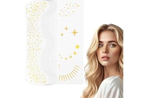 AOOWU Tatuajes de Pecas con Purpurina, 20 Parches de Maquillaje de Pecas Brillantes, Tatuajes Pecas Efímeros Pegatinas, Pegatinas Cara Brillantes para Fiestas, Festivales, Navidad(Oro-2 Modelos)