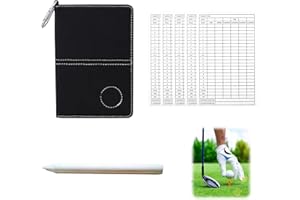 Fokelyi 1 Pcs Leather Golf Scorecard Holder, 5PCS Golf Score Card with 1Pcs Pen, Scorecard for Statistic And Score Tracking, Gift for Golfers (Black)