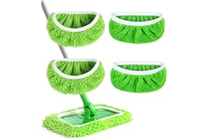 FEBSOW 4 Stück Wiederverwendbar Trockene Bodentücher/Feuchte Bodentücher für Swiffer Sweeper Mop, Waschbar Mikrofaser-Wischpads Nachfüllpack für die Reinigung von Hartböden/Holzböden (Grün + Türkis)