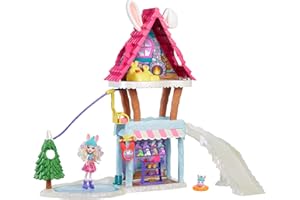 Enchantimals coffret Chalet des Neiges de Bevy Lapin, mini-poupée, figurine animale Jump, 5 espaces de jeu, emballage fermé, jouet pour enfant, GRW92