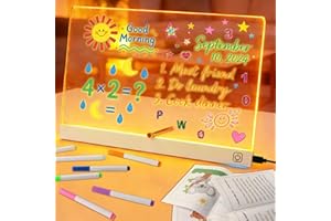 BlueXP Pizarra LED DIY Blanca para Niños 30×20 cm Tablero Luminoso Acrílico Reutilizable con 7 Rotuladores Neón 4 Hojas de Pegatinas Papel de Historias y Paños Regalo Creativo para Estudiantes