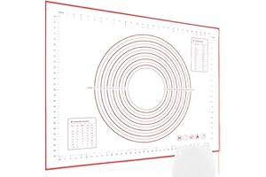 SAEIV Esterilla de silicona para hornear, antideslizante, 80 x 60 cm, antiadherente, con medición, estera para fondant, pastelería, pizza, sin BPA (rojo+1 rascador)