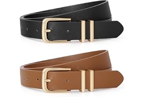 JasGood 2 sztuki damskich pasków skórzanych do dżinsów, modny, skórzany pasek w talii ze złotą klamrą, damski pasek do spodni, sukienek