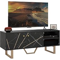 Meuble TV 140cm Noir - Placard 2 Portes Cannelées - Support TV Jusqu'à 70"