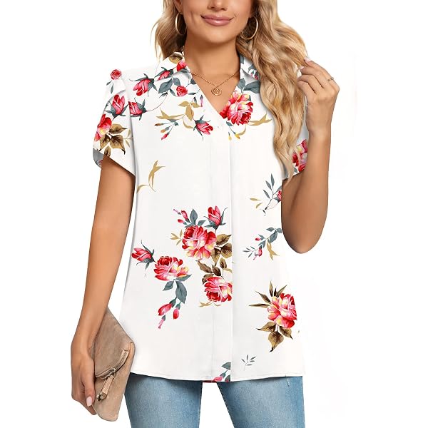 TAOHUADAO Camicetta Estiva Da Donna In Chiffon Con Scollo A V, Maniche A Mezza Volant, Leggera E Traspirante, Perfetta Per Leggings