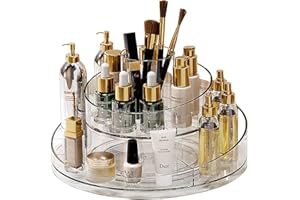 VORHOT Organizer Trucchi Girevole a 360°, Porta Trucchi Organizer da Bagno, Organizzatore Trucchi Trasparente, Portatrucchi Organizzatore Acrilico per Toeletta Bagno Camera da Letto