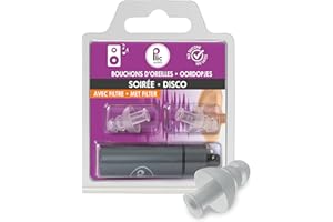 Bouchons d’oreilles soirée/concert/discothèque - Atténuation 18dB - Protection auditive ultra confortable - 2+1 corolles et double filtre - Hypoallergéniques et réutilisables - PLIC AUDIO