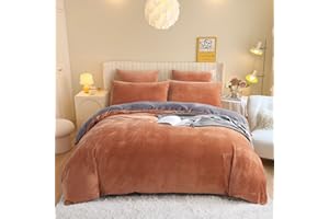 ‎FREYAMY Freyamy Plüsch Bettwäsche 220x240cm Winter Karamell Grau Flanell Winterbettwäsche Samt Biber Cashmere Touch Flauschige Deckenbezug Warme Bettbezug mit Reißverschluss und 2 Kissenbezug 80x80cm