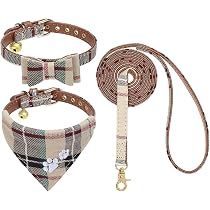 Egurs Weihnachts-Set: Halsband Mit Fliege & Leine Im Schneeflocken-Karo-Muster – Für Kleine & Mittlere Hunde/Katzen