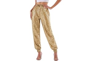 GENERIC Glitzer Hose Damen Pailletten Hose Party Silvester Paillettenhose Festliche Disco Rave Outfit Karneval Kostüm Damen Faschingskostüme Vintage Elegant 70er Jahre Glitzerhose Disco Hosen 70er Klamotten
