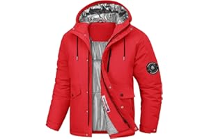 TOMEEK Chaqueta Hombre Invierno Esquí Impermeable Cazadora Abrigo de Invierno Abrigado Cortavientos con Capucha y Brújula Medición de Temperatura Incluida