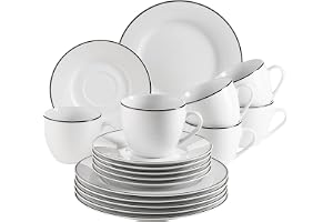 Mäser, serie Nola, kaffeservis för 6 personer, modern, vit med svart kant, 18-delat porslinsset med kaffekoppar, tefat och de