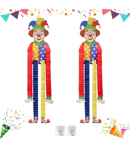 Clown Girlande Karneval – 12 Stück Spiral-Deko Mit Wimpelkette Für Zirkus, Party & Kindergeburtstag – Bunter Deckenhänger
