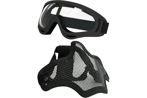 AOUTACC Airsoft Ensemble Masque et Lunettes, Demi-Masque en Acier Plein Masque et Lunettes pour CS/Chasse/Paintball/Tir