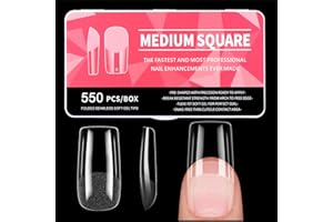 Diboniur Medium Square Nail Tips - 550PCS Full Cover, 11 Sizes Half Matte Soft Gel Tips for Gel Extensions, French Manicure and Nail Art