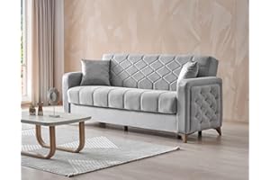 STELLA FURNITURE LTD Stella Furniture Chesterfield 3 Seater Sofa Bed with Storage for Living Room - Convertible Three Seater Sofas & Couches with Cushions - Free Assembly & Delivery (3 Seater, Gray)