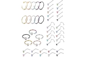 MILACOLATO 50Pcs 20G Piercing de Nariz Glitter Piercing de Nariz Anillo Quirúrgico Labios de Piercing de Acero Cartílago Helix Tragus Piercing Anillos Joyas para Mujeres Hombres