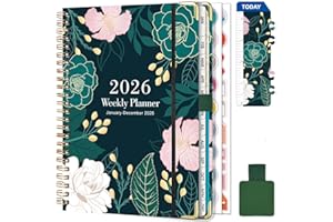 Gumiho Agenda Semainier 2026 Spirale - A5 Planner (Janvier-décembre 2026)-Agenda Scolaire Avec boucle de stylo,Règle Signet & Autocollants de plan (Vert foncé)