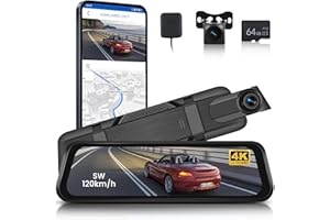 Hodozzy Espejo Retrovisor Cámara 9,66 Pulgadas, 4K Delantera y 1080P Trasera con Lente Ajustable, Visión Nocturna Color, WiFi Mirror Dash Cam con GPS, ADAS BSD LCA, Grabación en Bucle, Tarjeta TF 64GB
