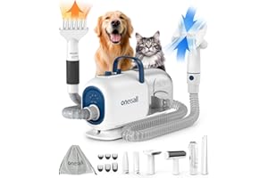 oneisall Dog Grooming Vacuum Blow Dryer and Clippers Kit, Dog Hair Dryer Fast Drying,8 Pet Vacuum for Shedding, Drying, Trimming Thick Short Long Hair -7 Levels of Blow Temperature